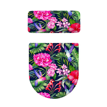 Hawaiian Tropical Birds Pattern Print Toilet Lid And Tank Cover Set