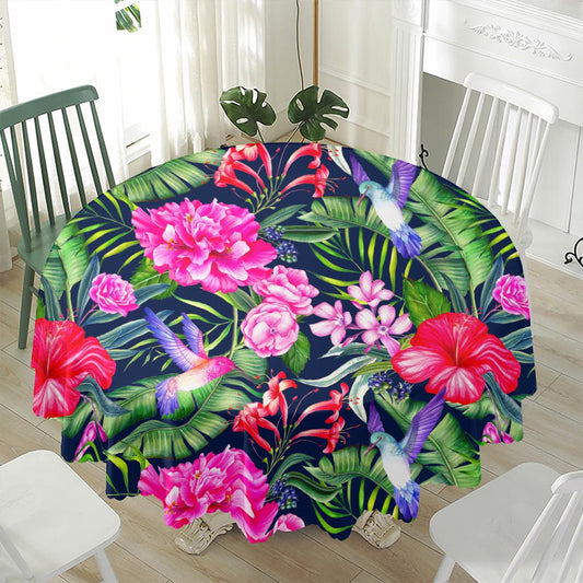 Hawaiian Tropical Birds Pattern Print Waterproof Round Tablecloth