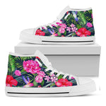 Hawaiian Tropical Birds Pattern Print White High Top Sneakers