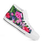 Hawaiian Tropical Birds Pattern Print White High Top Sneakers