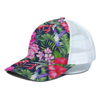 Hawaiian Tropical Birds Pattern Print White Mesh Trucker Cap