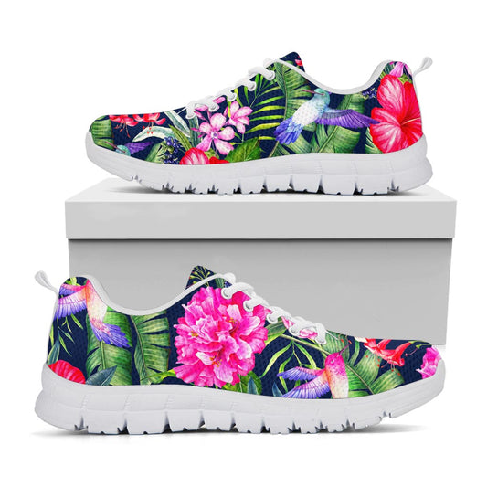 Hawaiian Tropical Birds Pattern Print White Running Shoes