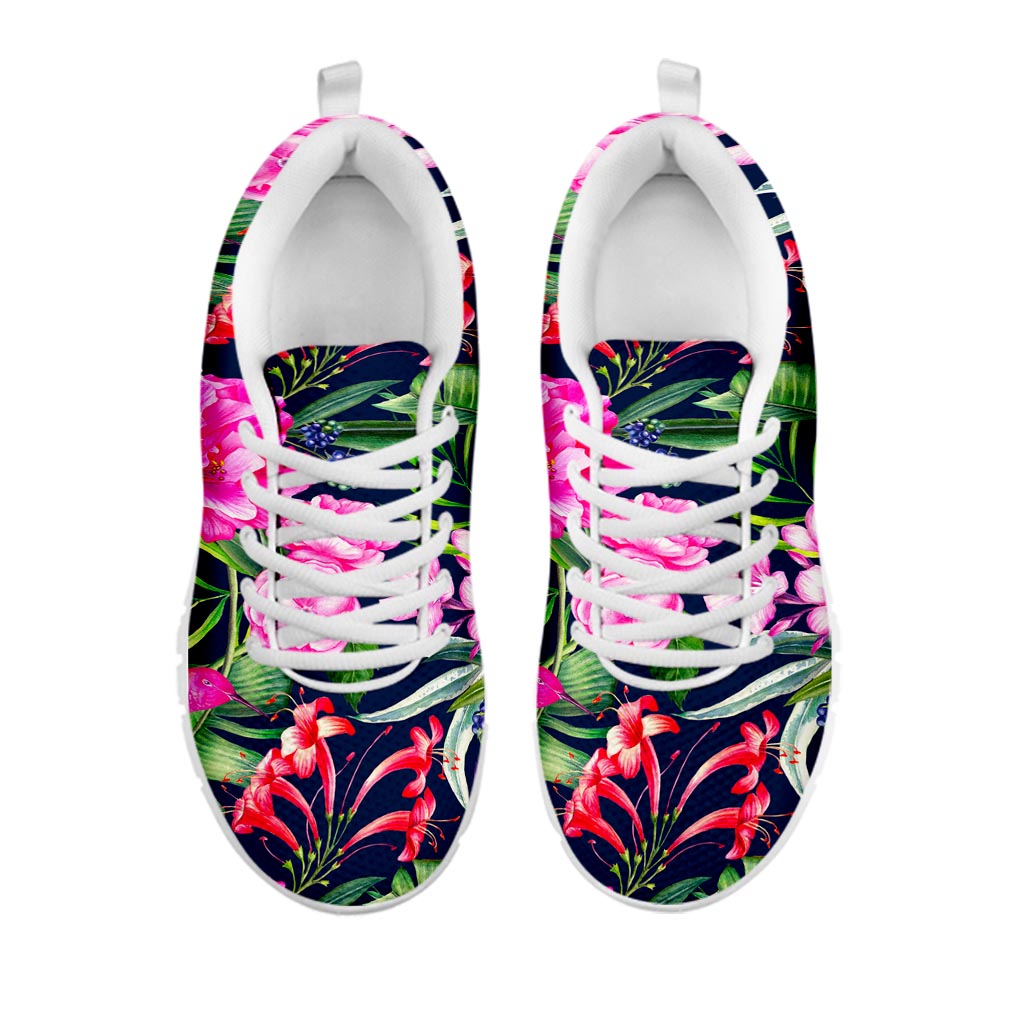 Hawaiian Tropical Birds Pattern Print White Running Shoes