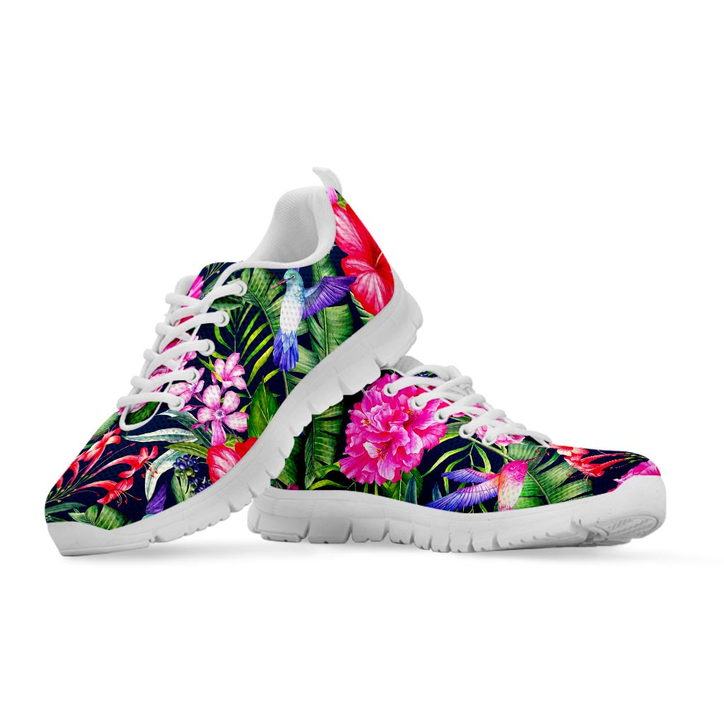 Hawaiian Tropical Birds Pattern Print White Running Shoes