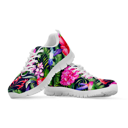 Hawaiian Tropical Birds Pattern Print White Running Shoes