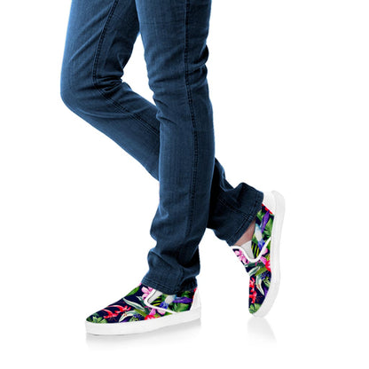 Hawaiian Tropical Birds Pattern Print White Slip On Sneakers