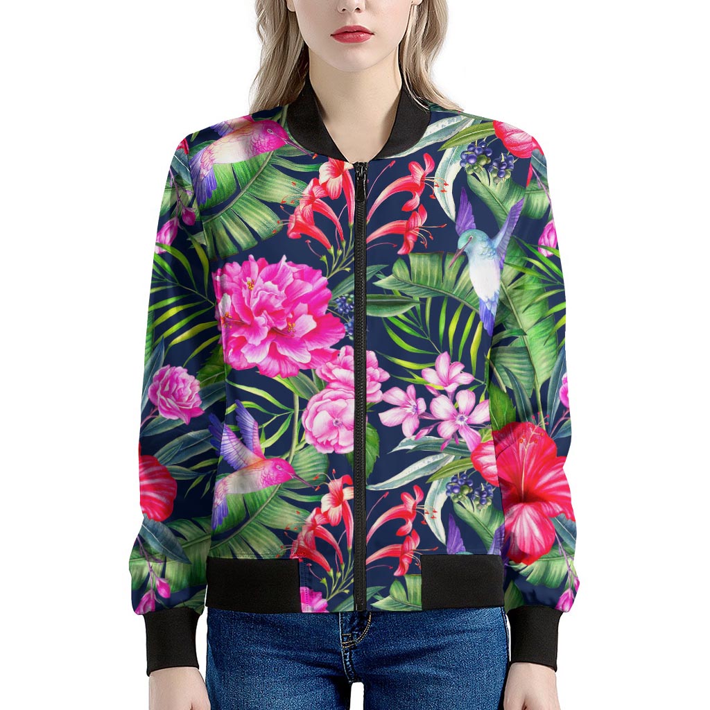 Hawaiian Tropical Birds Pattern Print Women's Bomber Jacket