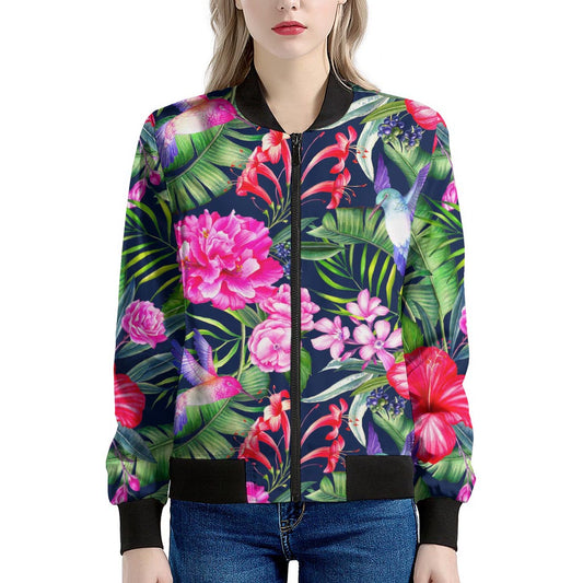 Hawaiian Tropical Birds Pattern Print Women's Bomber Jacket