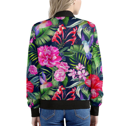 Hawaiian Tropical Birds Pattern Print Women's Bomber Jacket