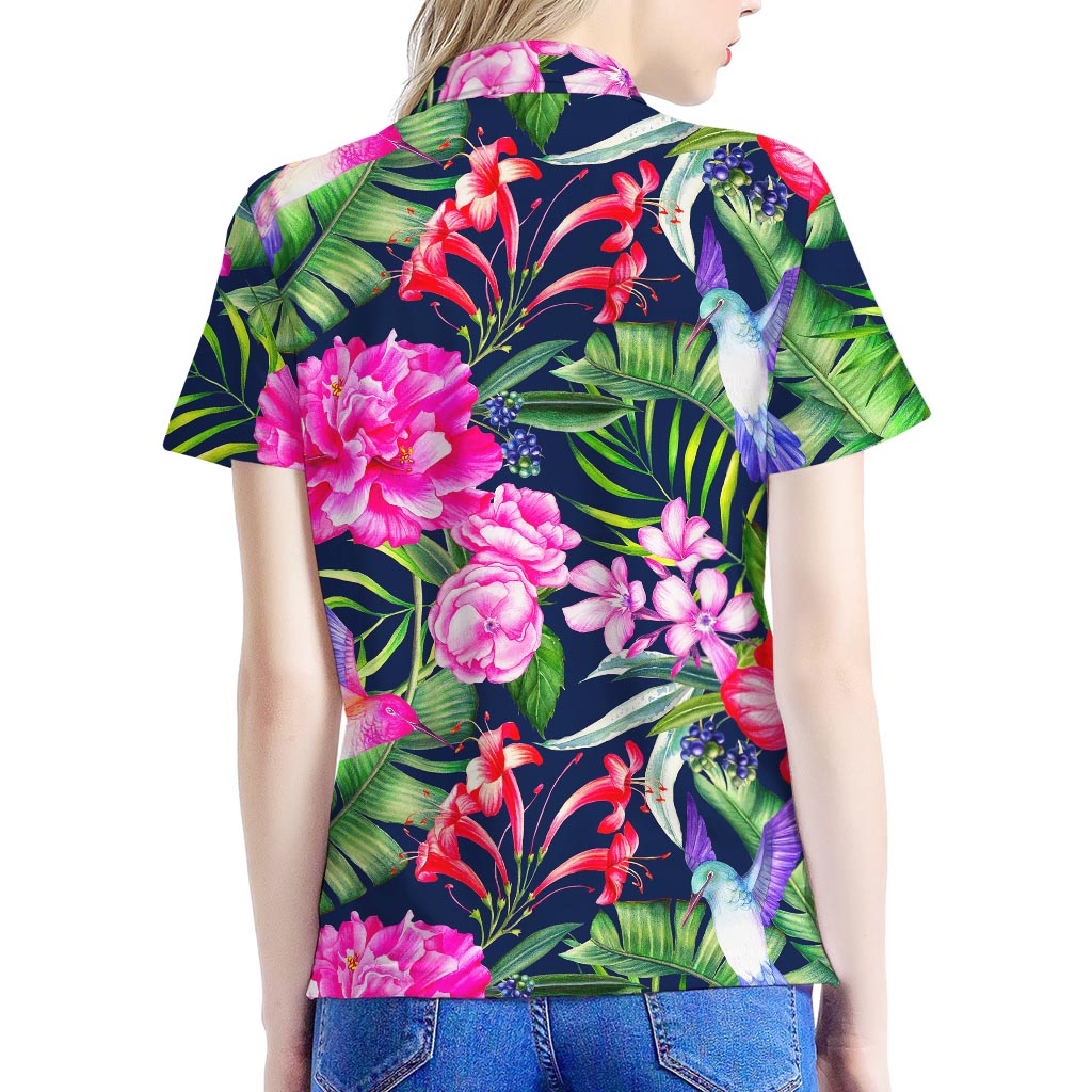 Hawaiian Tropical Birds Pattern Print Women's Polo Shirt