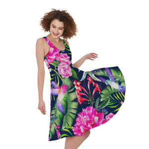 Hawaiian Tropical Birds Pattern Print Women's Sleeveless Dress