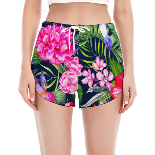 Hawaiian Tropical Birds Pattern Print Women's Split Running Shorts