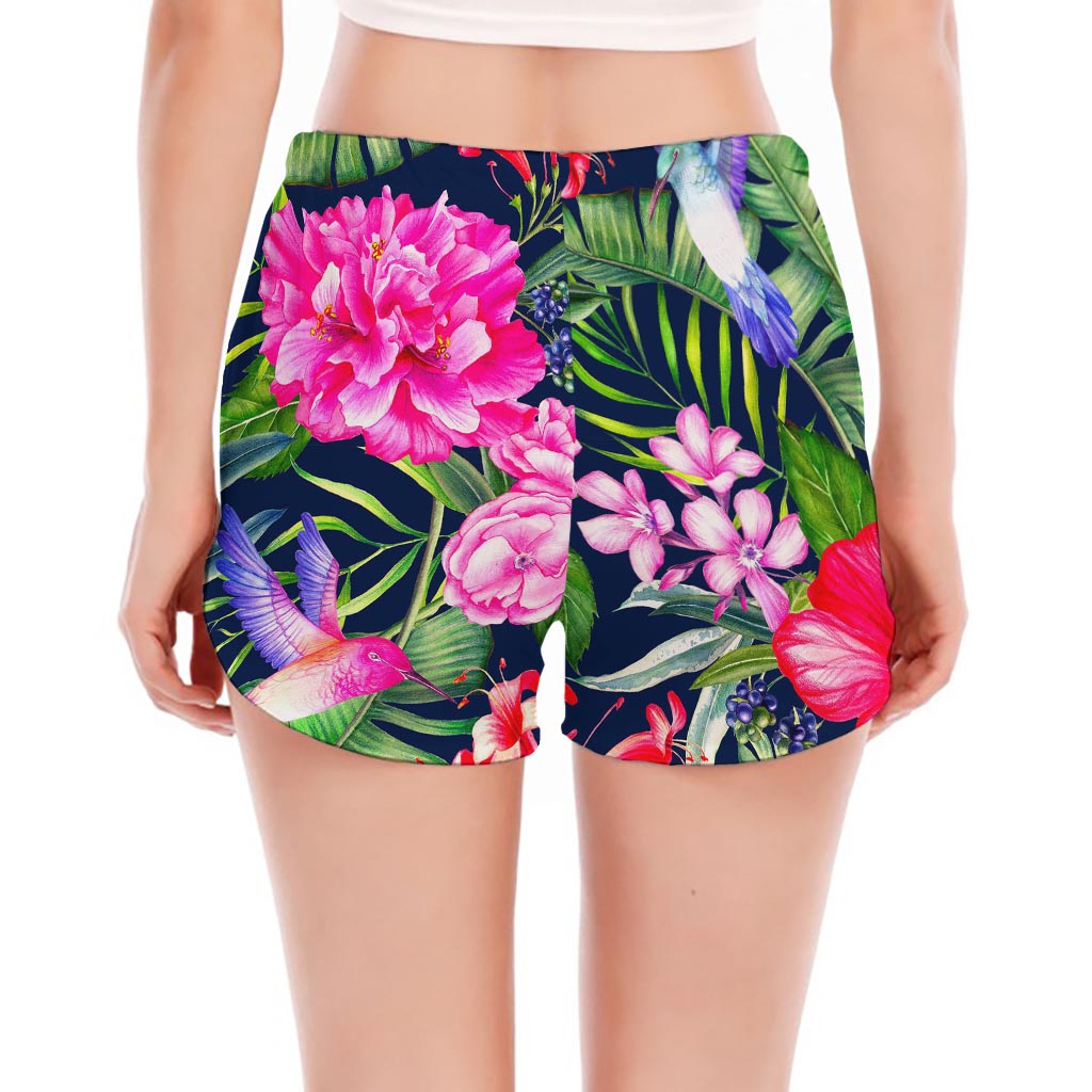 Hawaiian Tropical Birds Pattern Print Women's Split Running Shorts