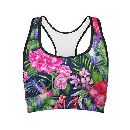 Hawaiian Tropical Birds Pattern Print Women's Sports Bra