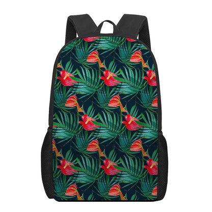 Hawaiian Tropical Flowers Pattern Print 17 Inch Backpack