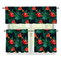 Hawaiian Tropical Flowers Pattern Print 3 Piece Kitchen Curtains