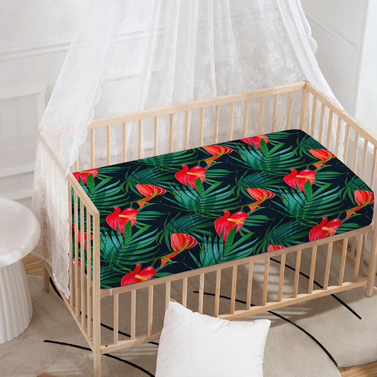 Hawaiian Tropical Flowers Pattern Print Baby Crib Sheet