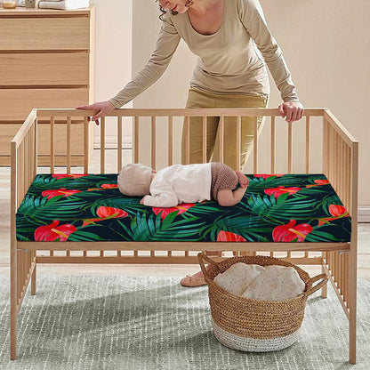Hawaiian Tropical Flowers Pattern Print Baby Crib Sheet