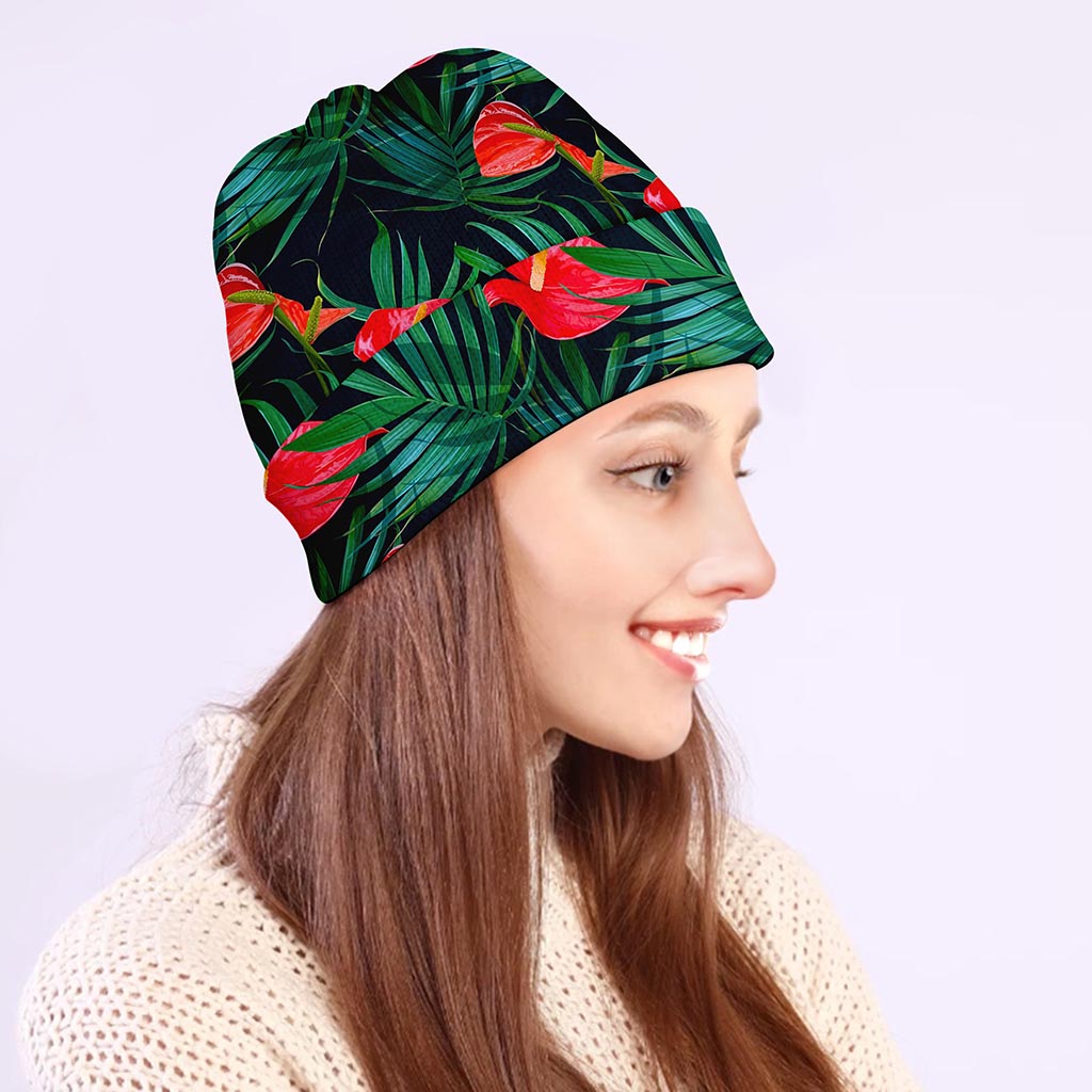 Hawaiian Tropical Flowers Pattern Print Beanie