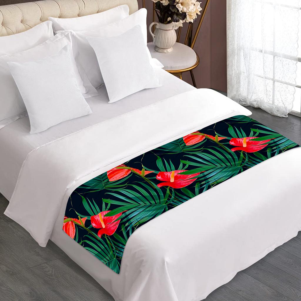 Hawaiian Tropical Flowers Pattern Print Bed Runner