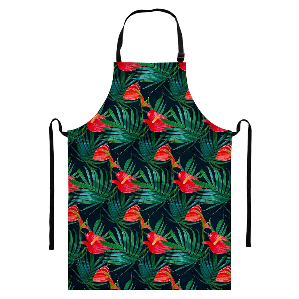 Hawaiian Tropical Flowers Pattern Print Bib Apron With Pocket