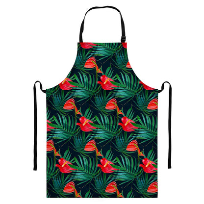 Hawaiian Tropical Flowers Pattern Print Bib Apron With Pocket