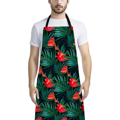 Hawaiian Tropical Flowers Pattern Print Bib Apron With Pocket