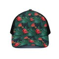 Hawaiian Tropical Flowers Pattern Print Black Mesh Trucker Hat