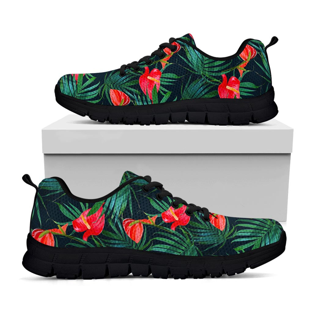 Hawaiian Tropical Flowers Pattern Print Black Running Shoes