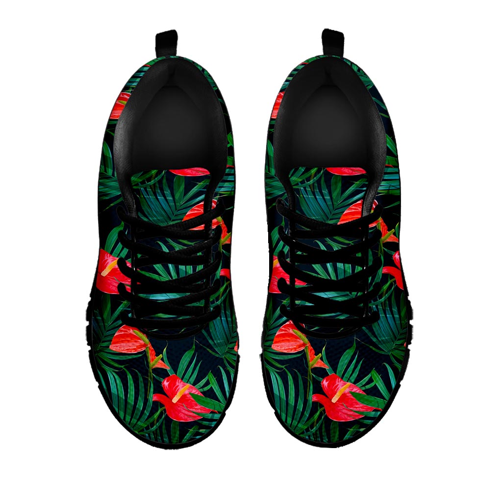 Hawaiian Tropical Flowers Pattern Print Black Running Shoes