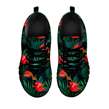 Hawaiian Tropical Flowers Pattern Print Black Running Shoes