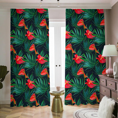 Hawaiian Tropical Flowers Pattern Print Blackout Pencil Pleat Curtains