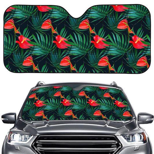 Hawaiian Tropical Flowers Pattern Print Car Windshield Sun Shade