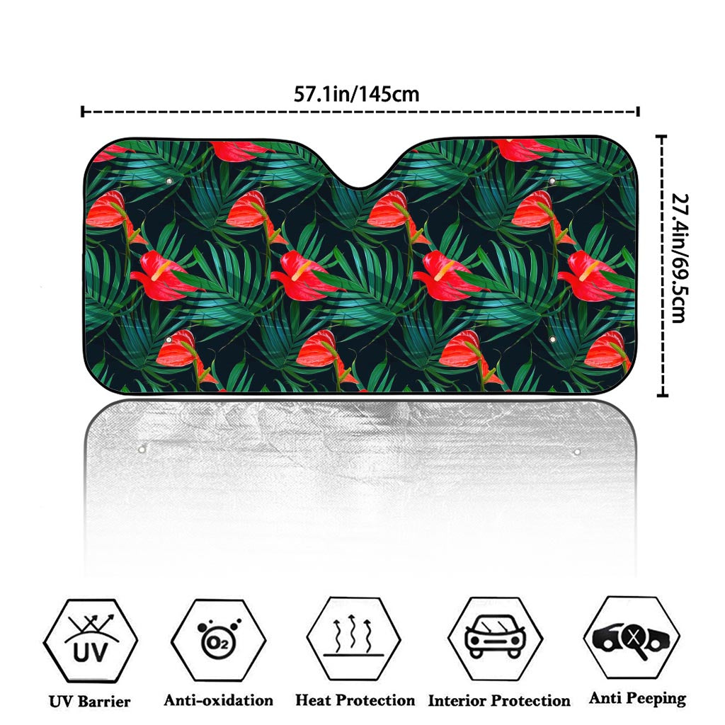 Hawaiian Tropical Flowers Pattern Print Car Windshield Sun Shade
