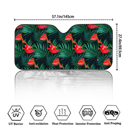 Hawaiian Tropical Flowers Pattern Print Car Windshield Sun Shade
