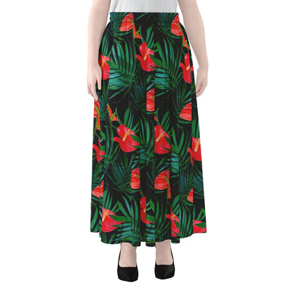 Hawaiian Tropical Flowers Pattern Print Chiffon Maxi Skirt
