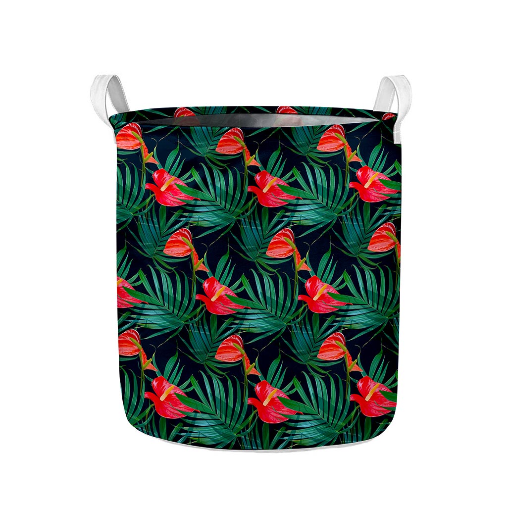 Hawaiian Tropical Flowers Pattern Print Collapsible Laundry Basket