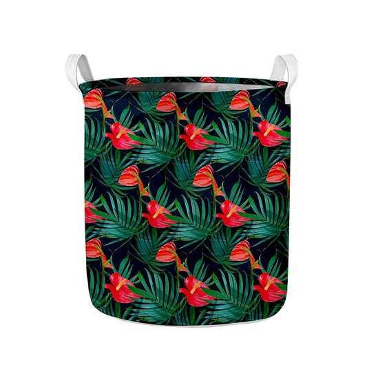 Hawaiian Tropical Flowers Pattern Print Collapsible Laundry Basket