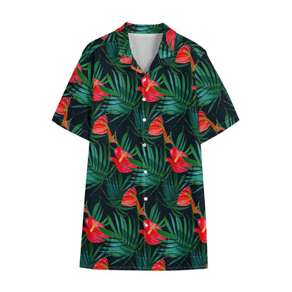 Hawaiian Tropical Flowers Pattern Print Cotton Hawaiian Shirt