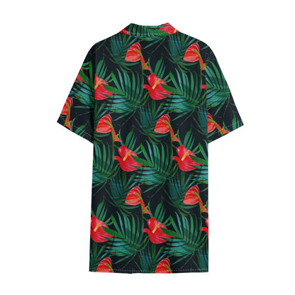 Hawaiian Tropical Flowers Pattern Print Cotton Hawaiian Shirt