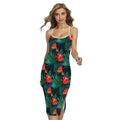 Hawaiian Tropical Flowers Pattern Print Cross Back Cami Dress
