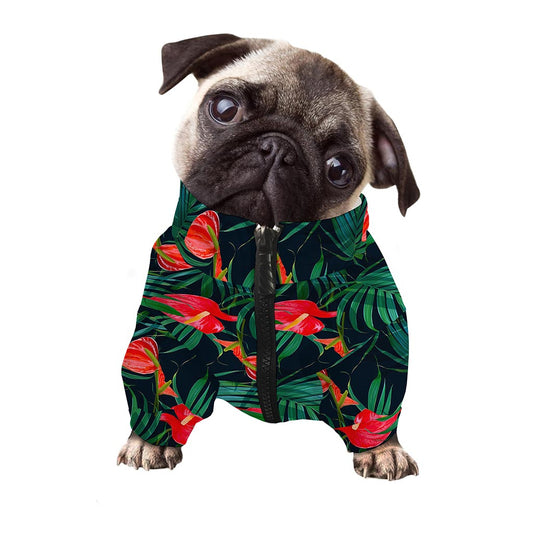 Hawaiian Tropical Flowers Pattern Print Dog Zip Up Jacket