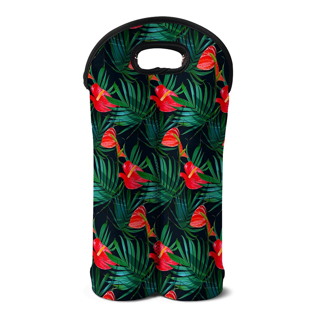 Hawaiian Tropical Flowers Pattern Print Double Neoprene Wine Tote