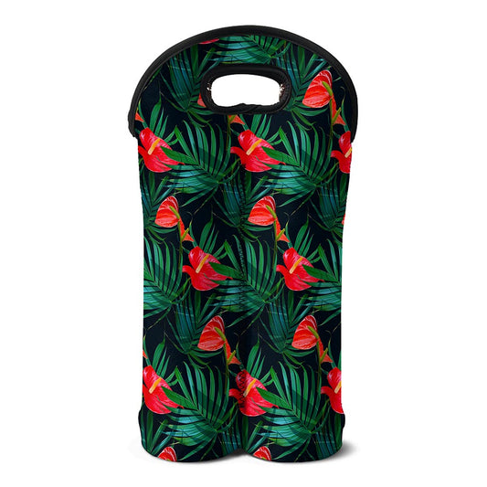 Hawaiian Tropical Flowers Pattern Print Double Neoprene Wine Tote