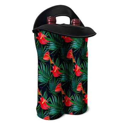 Hawaiian Tropical Flowers Pattern Print Double Neoprene Wine Tote