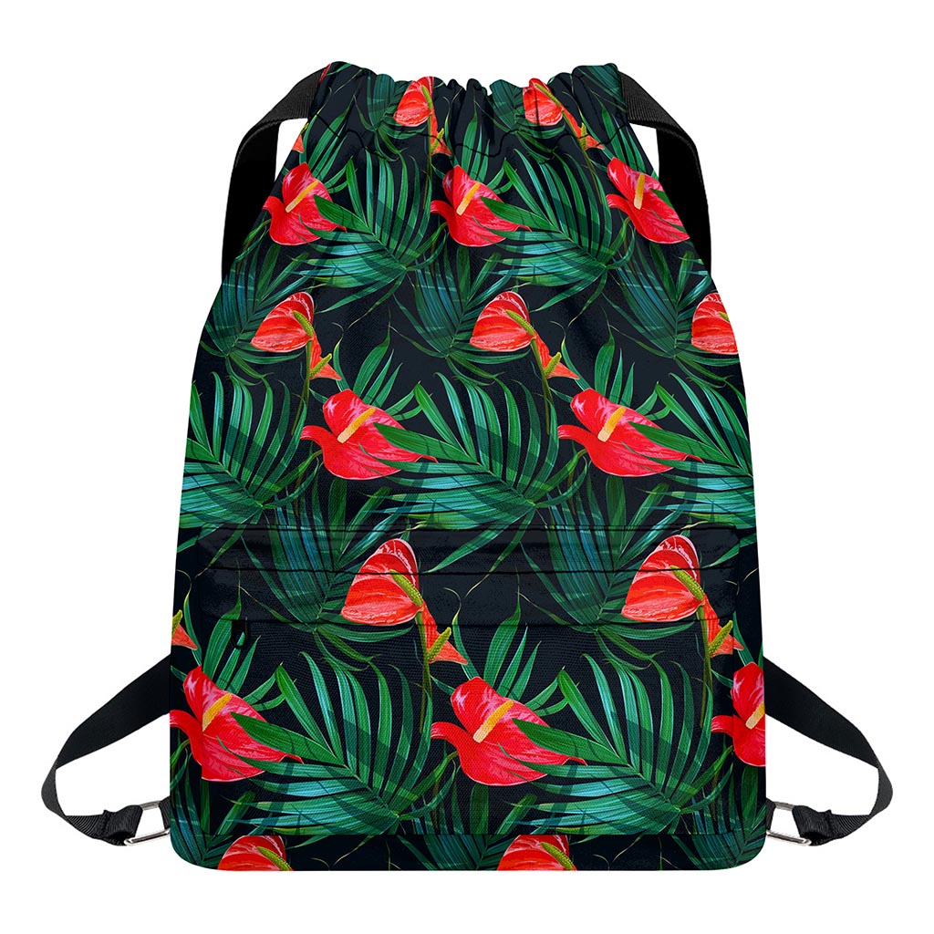 Hawaiian Tropical Flowers Pattern Print Drawstring Backpack