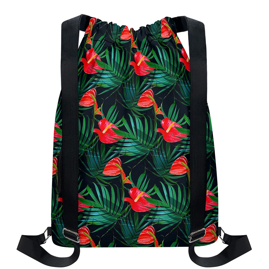 Hawaiian Tropical Flowers Pattern Print Drawstring Backpack