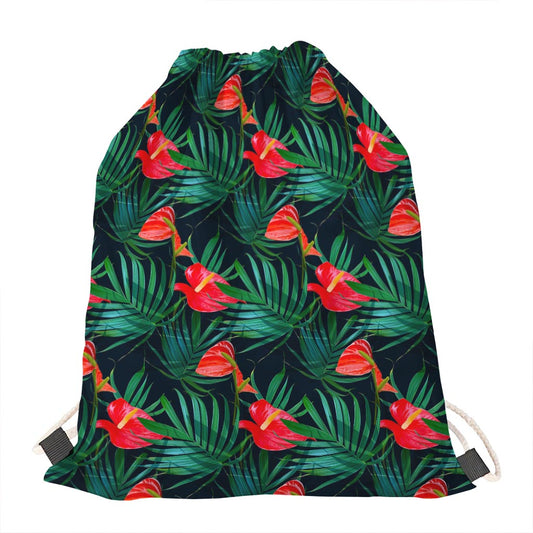 Hawaiian Tropical Flowers Pattern Print Drawstring Bag