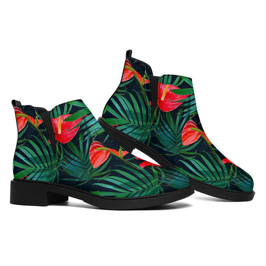 Hawaiian Tropical Flowers Pattern Print Flat Ankle Boots