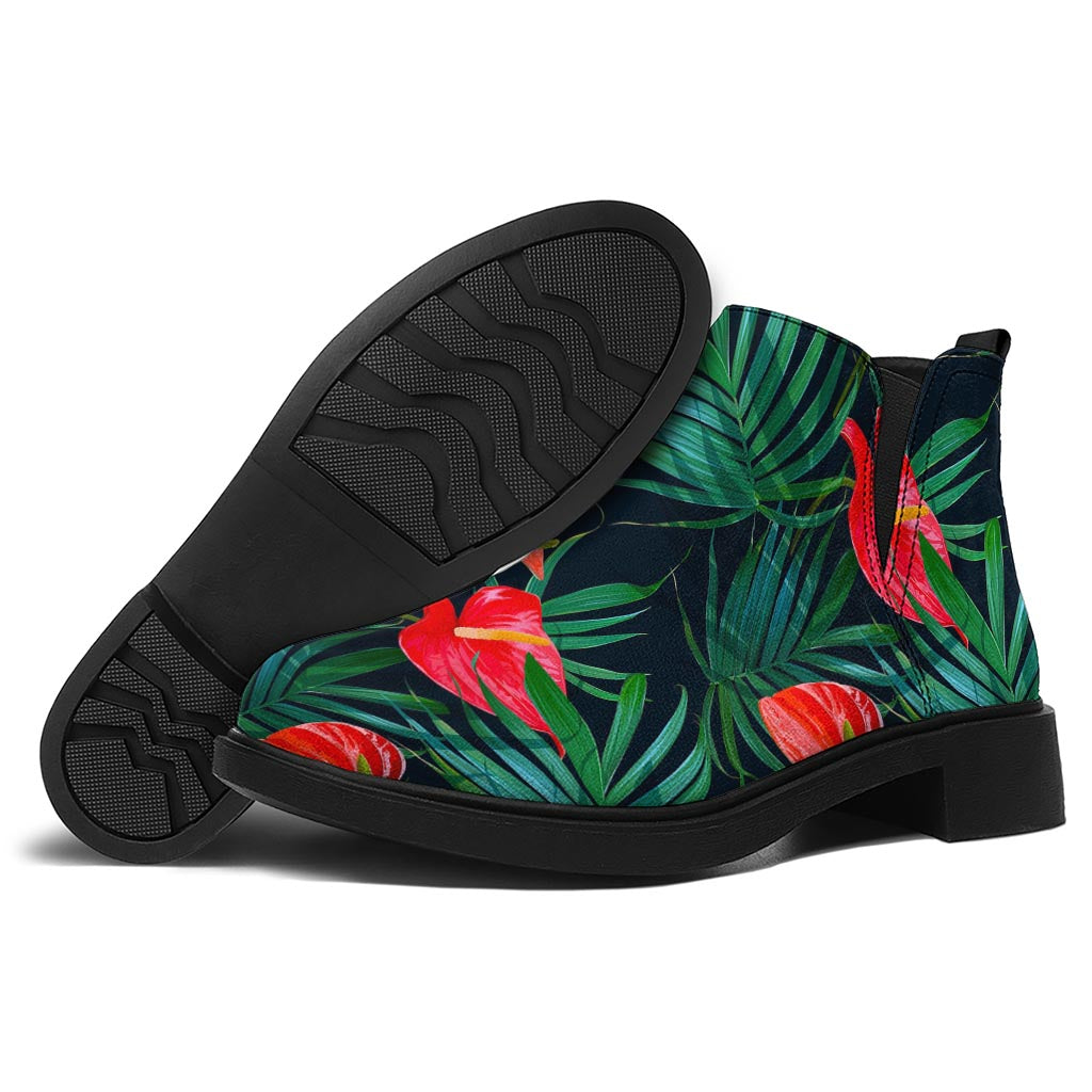 Hawaiian Tropical Flowers Pattern Print Flat Ankle Boots